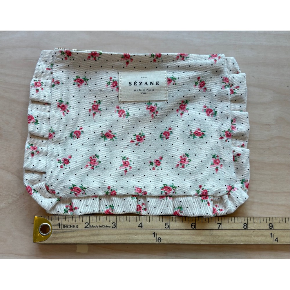 Sezane Floral Polka Dot Ruffle Makeup Pouch Cosmetic Bag Pink Romantic Cute - Picture 3 of 6